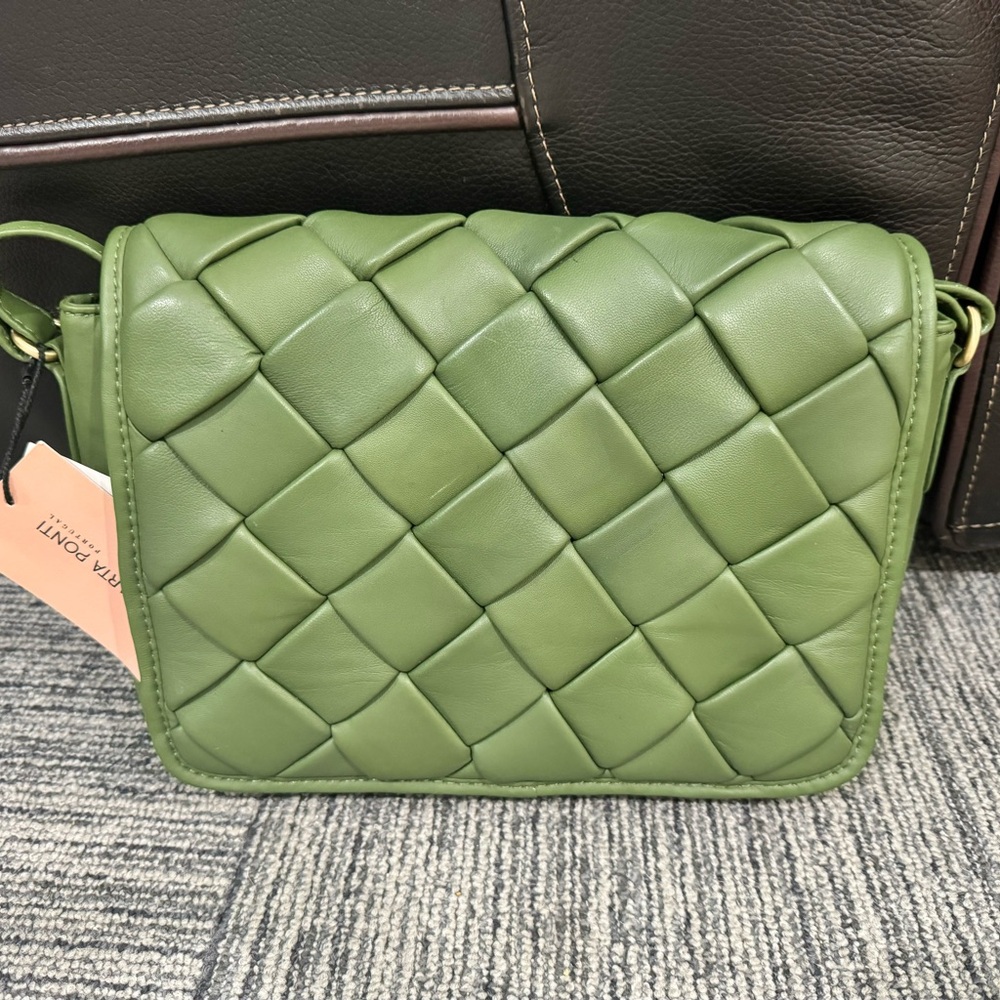 Green Woven Leather Crossbody Bag